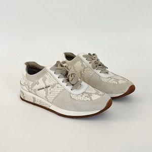 Michael Kors Allie Embossed Leather And Suede Sneakers Trainer Size 8.5 Beige